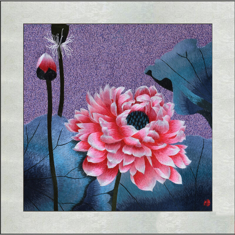 Exquisite Chinese SuZhou Handmade Embroidery Art Painting The Lotus Flower