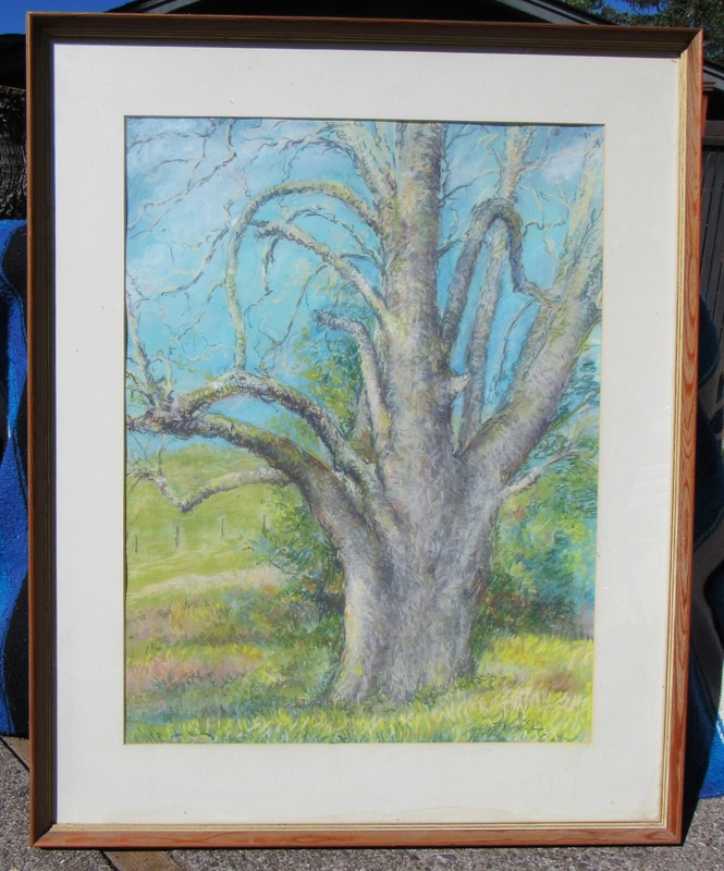 MCM VINTAGE MID CENTURY PASTEL PAINTING 1960S SIGNED LANDSCAPE