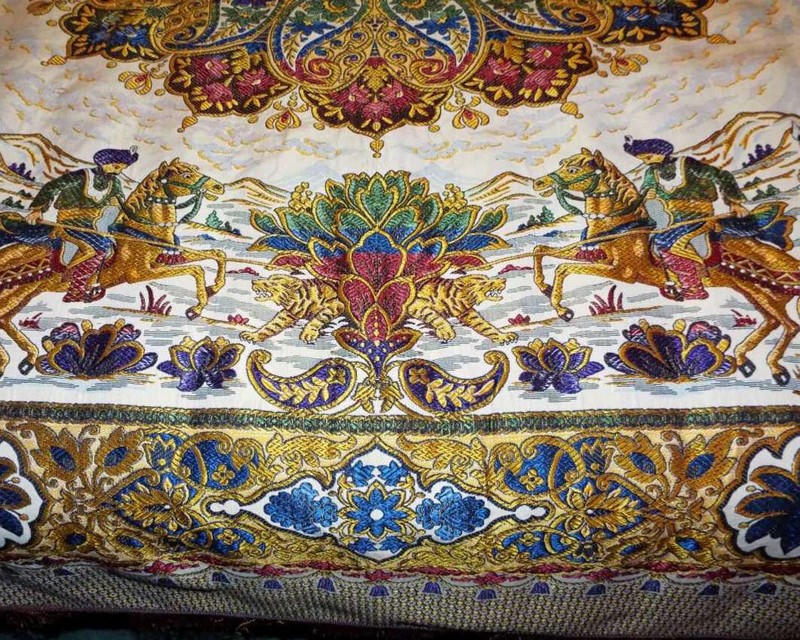 19th Century Antique Silk Tapestry w/hunting scene US seller. gallery