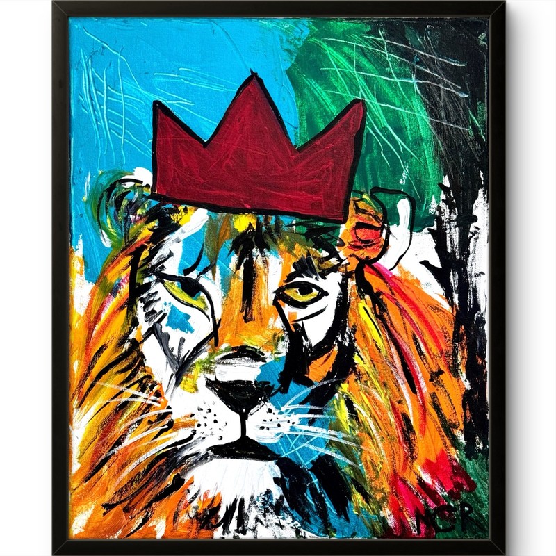 Lion Graffiti Style Original Signed Mixed Media 16x20 Canvas Art Painting OOAK gallery