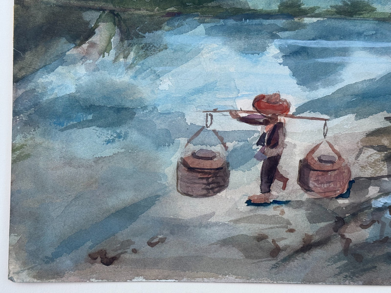 M. GASKIN SIGNED FAUVIST NAIVE WATERCOLOR PAINTING ASIAN -SOUTH AMERICAN 1984 gallery
