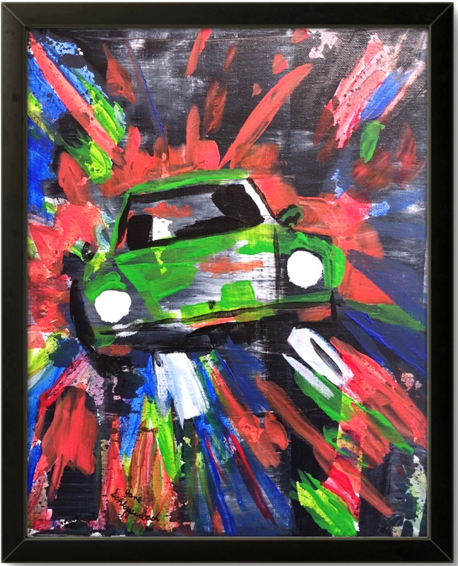 Race Car Bold Modern Contemporary Original Signed Canvas Acrylic Painting BACH