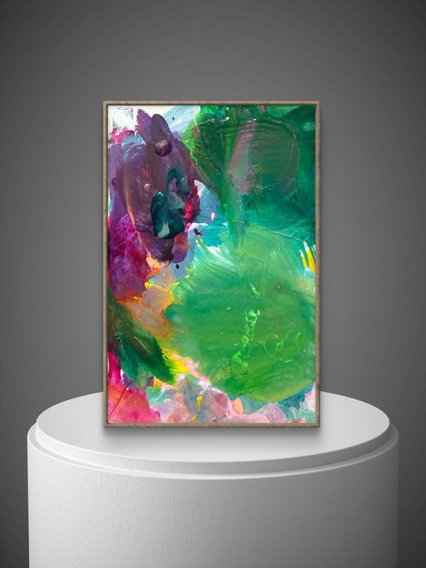 DANVERRS Mini Abstract Palette Green Pink 10x15cm Wooden Panel Painting Tasmania