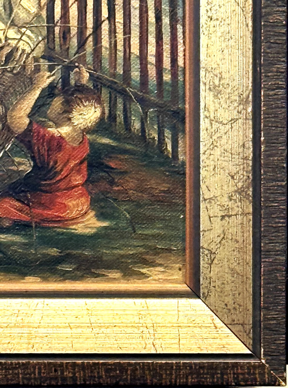VTG MCM Original Textured O/B "Man And A Boy Weaving A Basket", Signed & Framed! gallery