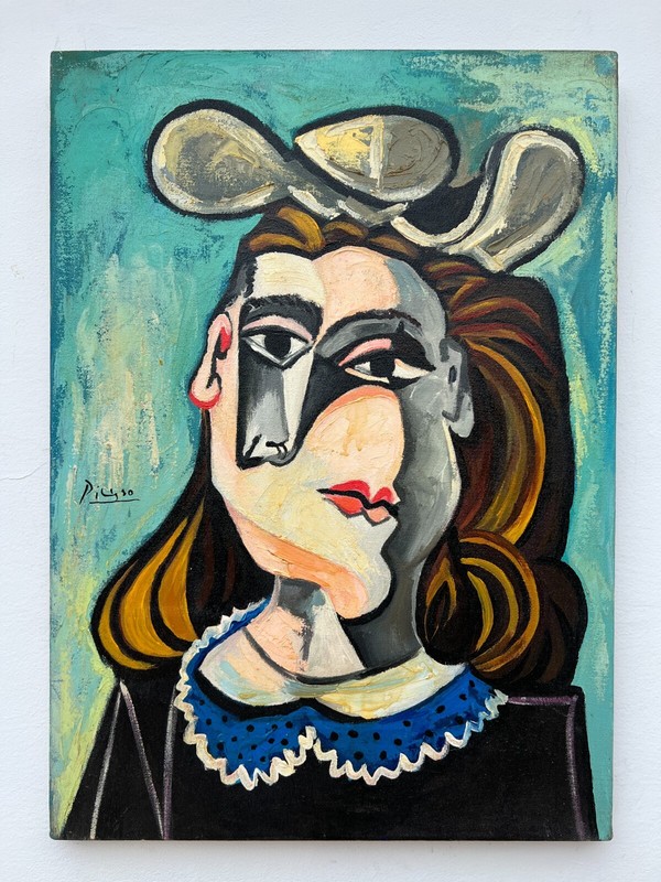 Pablo Picasso , Painting Oil On Canvas , signed stamped vintage 50 x 70 cm