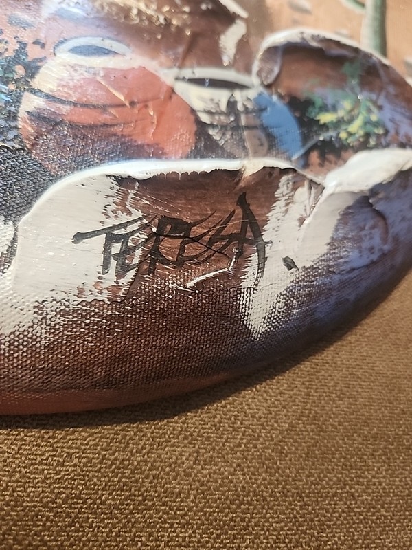 Original 3D Textured 16” Round Southwest Pueblo Oil Painting TERESA Bernard gallery