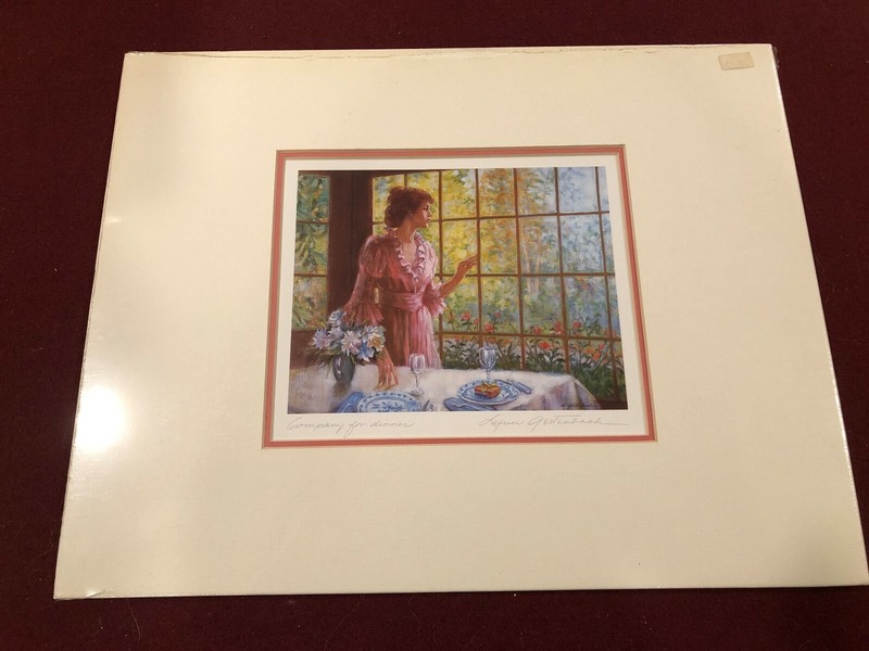 Matted Print by Lynn Gertenbach, No. 3873, Art Card Series «Company for Dinner»