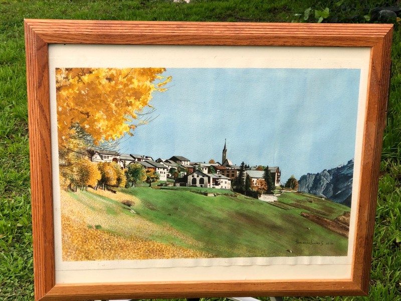 FERNANDO ROBLES Original SWISS ALPS LANDSCAPE WATERCOLOR LISTED MEXICAN ARTIST