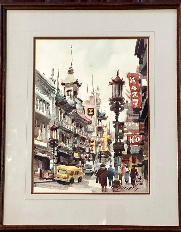 Sun Ying Chinese/American City Scape Original Watercolor China Town S. F. VTG