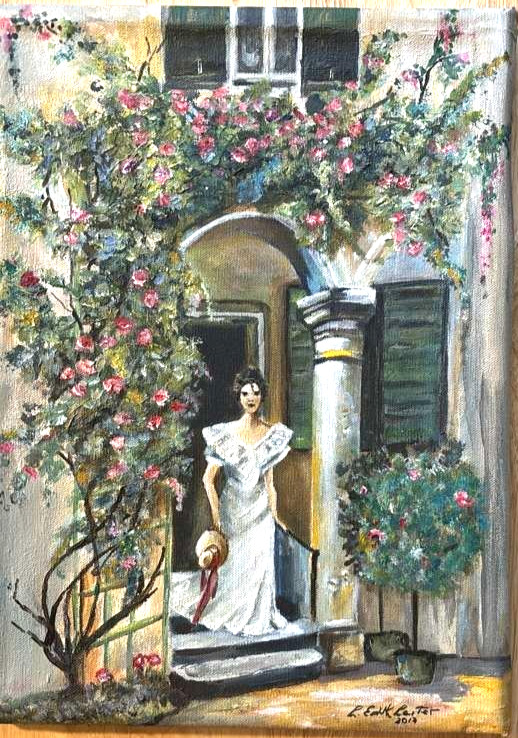 Acrylic on Canvas Vintage Antique Image Hand Painted Lady by LEL, Lady 12x 9 in.
