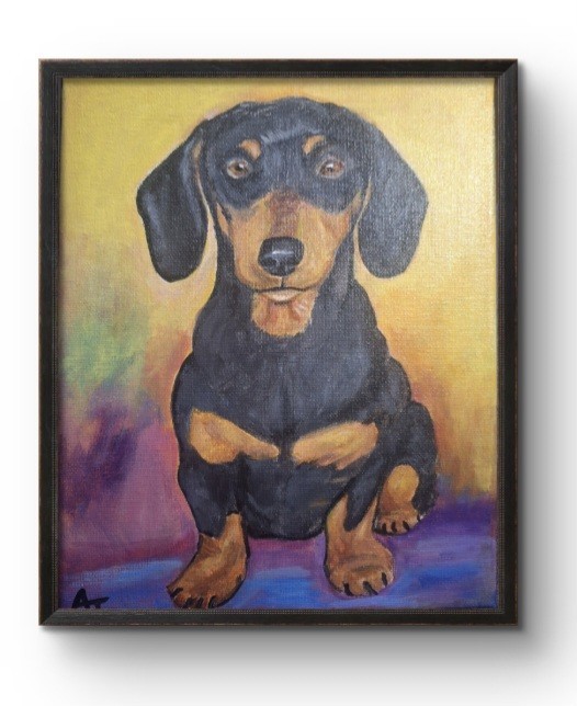 Original Vibrant Dachshund 8×10 Signed Acrylic Canvas Contemporary Art Painting