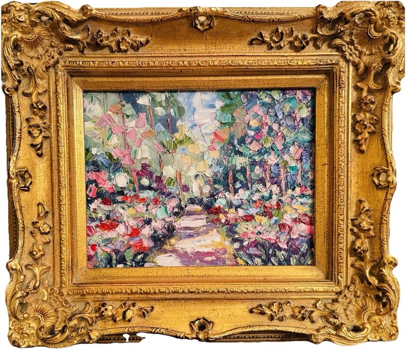 Foliage Landscape KADLIC Art Original Oil Painting Impasto Gold Gilt 15″ Frame