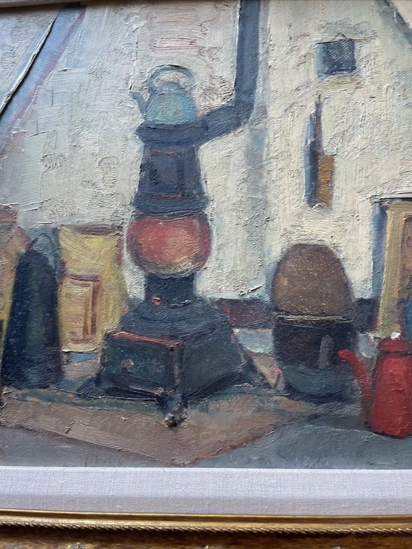 Antique Impressionism Painting Landscape Masterful Still Life Cat 1930's Oil gallery