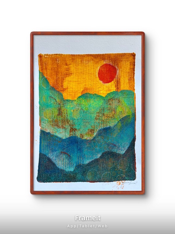 Original Rusted Mountains Painting By Alannah Dyer- Acrylic 9×12 in. Nature Blue