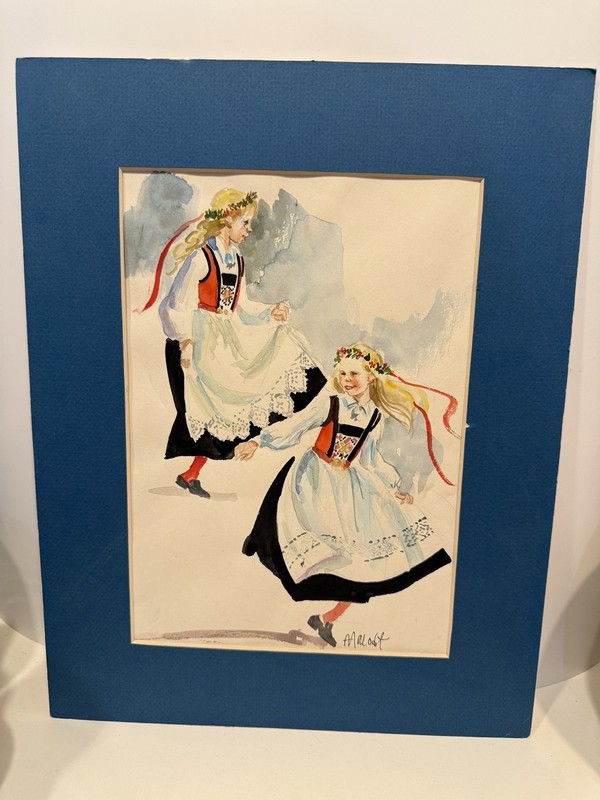 Original Watercolor On Paper Signed By Artist Norwegian- American Sharon Aamodt