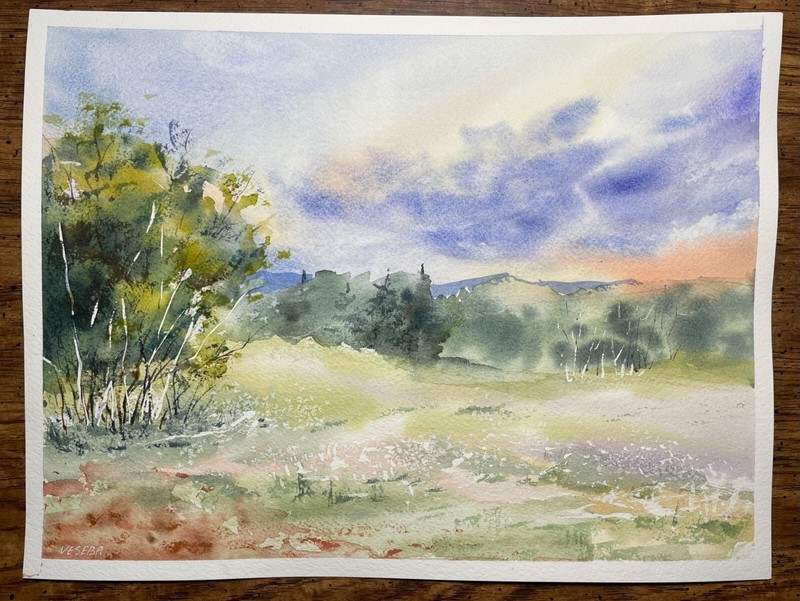 Original Watercolor Painting Landscape Nature Countryside - 9x12 inches - NEW gallery