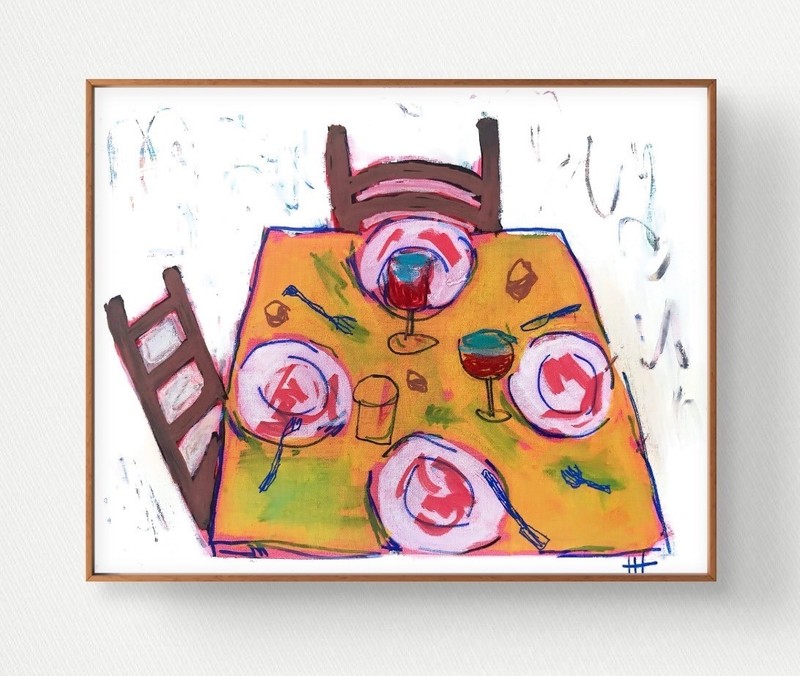 Original Neo Expressionist Food Table Acrylic 11×14 Canvas, Holly Hammond
