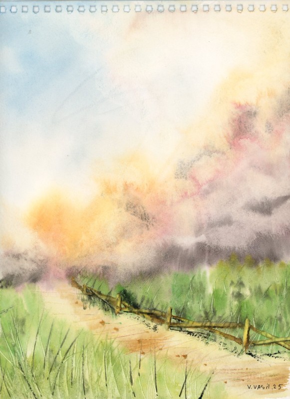 Original Watercolor Painting, Abstract landscape by Vasil Vasilev 8x10in