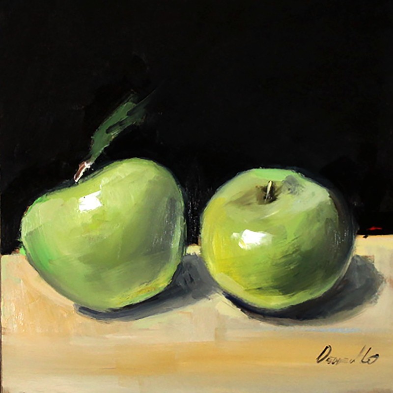 green apples Still Life Art Signed by Natalie Demenko Oil painting UKRAINE