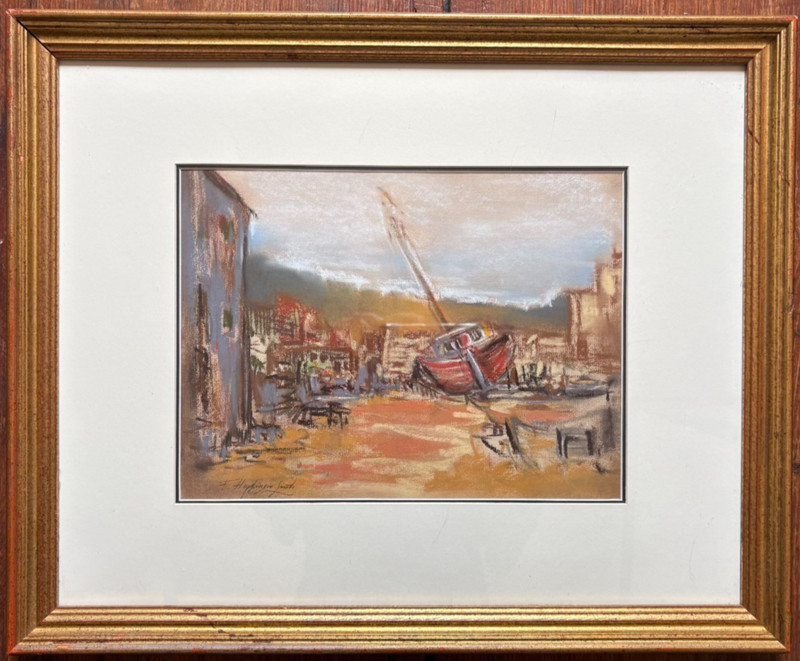 Francis Hopkinson Smith 1838-1915 Signed Pastel Painting Shipyard Boat Framed