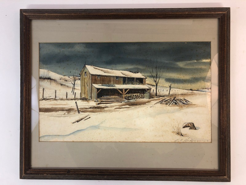 Clare E. Hodgman Signed Watercolor Of A New England Barn 17 3/4” X 21 3/4”