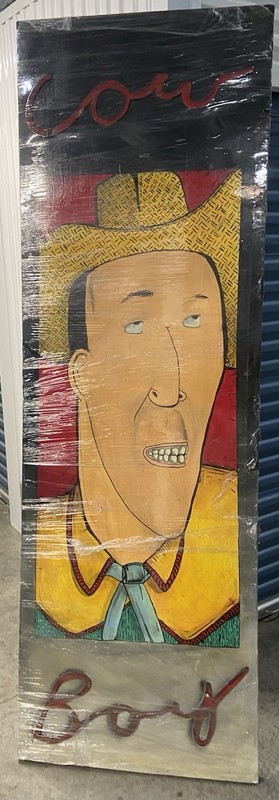 1986 Bill Barminski Original Painting Large 8 Foot By 3 Foot Titled Cow Boy