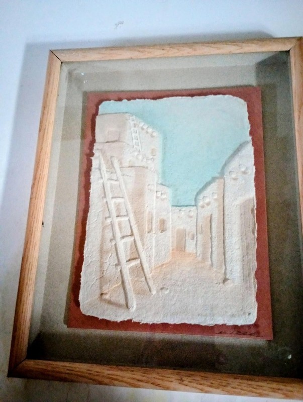Vintage Framed Wess Pueblo ART figi Graphics1950 Signed