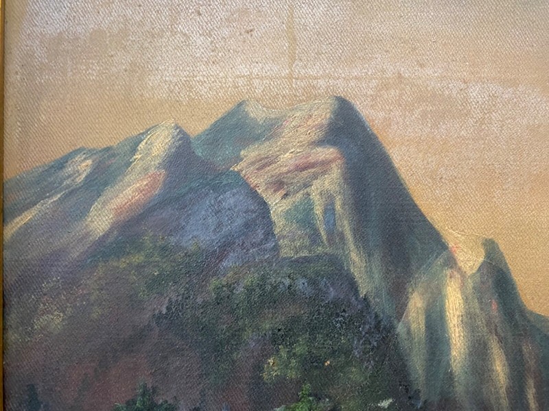🔥 Fine Antique 19th c. Native American Folk Art Indians Landscape Oil Painting gallery