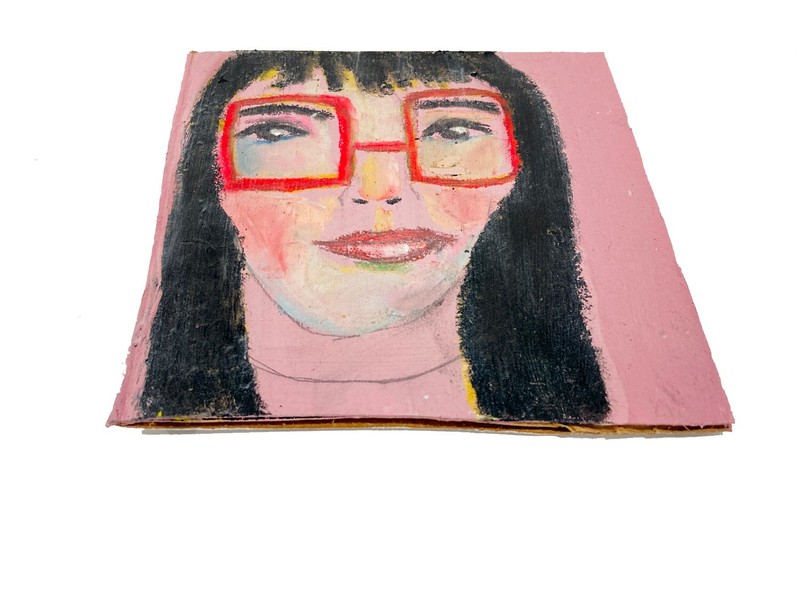 Naive Portrait Painting Cardboard Art Confident Strong Woman Portrait Miz Katie gallery