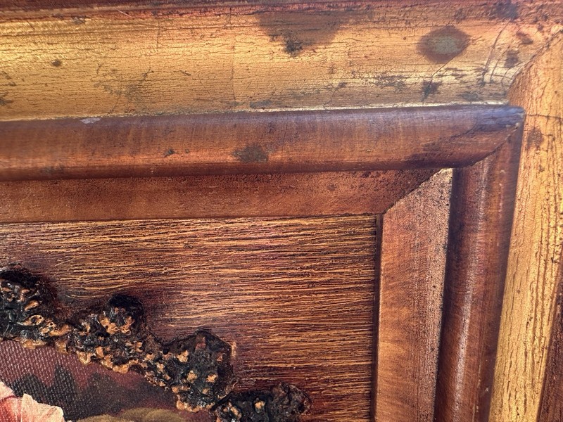 Vintage Signed Rose Painting Bark Texture Frame Rustic Cottagecore Woodland Art gallery