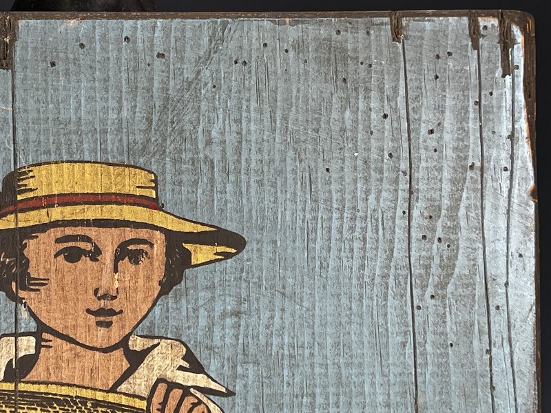 Fine Americana Folk Art Primitives Pennsylvania Farmer Boy Painting on Wood gallery