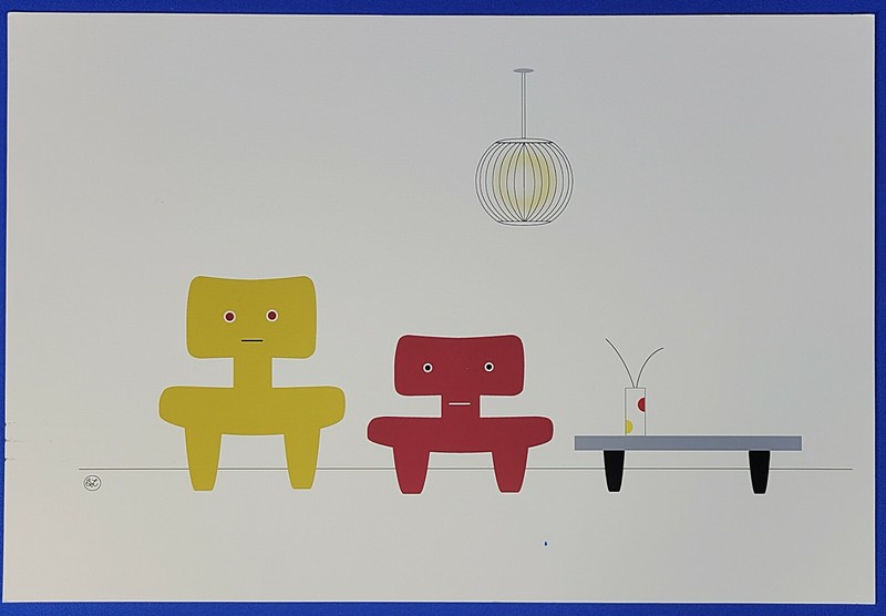 Barbara Lebow Signed Open Edition Untitled «Design :Chairs, Table,,.» Serigraph