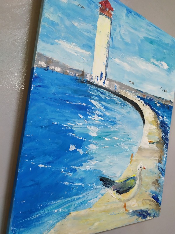 Original Oil Painting on Canvas Hand-painted Art Seascape Lighthouse 50x40 cm gallery