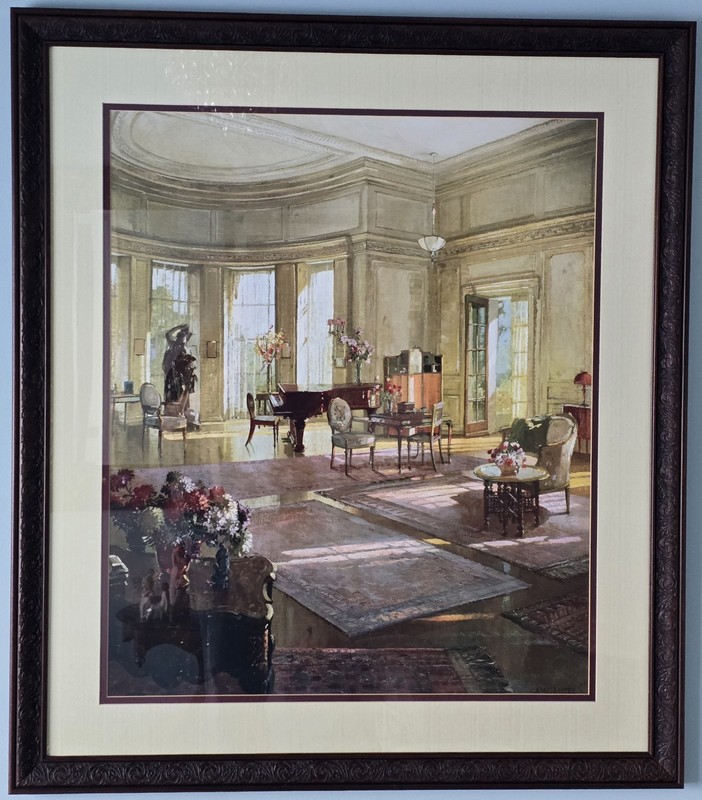 HERBERT DAVIS RICHTER "THE MUSIC ROOM" FRAMED Large OLEOGRAPH PRINT 45"×35"