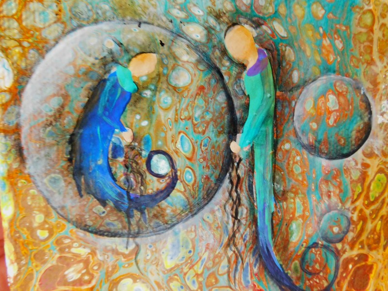 Souls Heavenly Realm Abstract enhanced Pour Painting Original Art by Rain Crow gallery