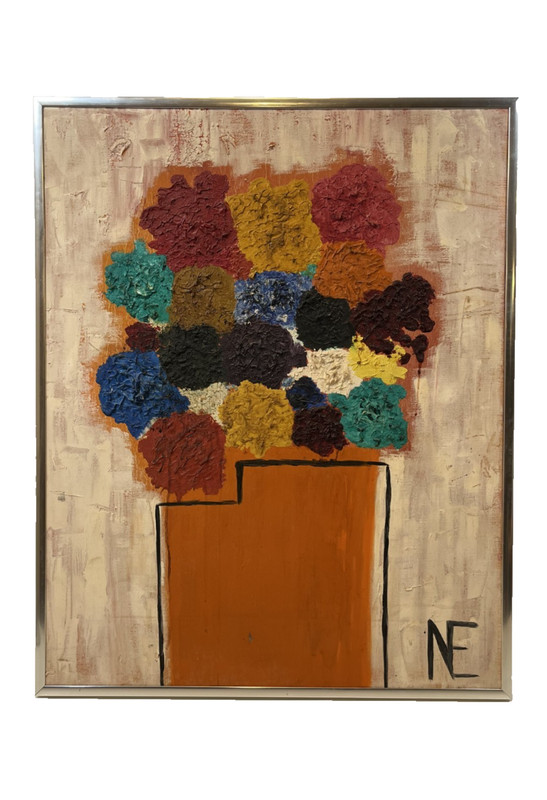 ABSTRACT FLORAL VINTAGE MCM MODERN POP ART MODERNIST MID CENTURY OIL PAINTING