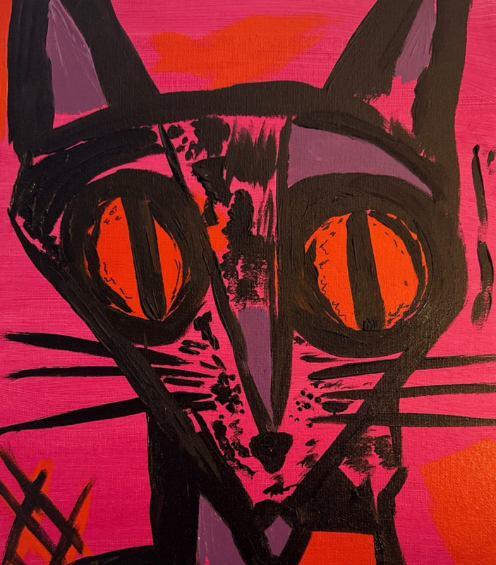 Neo-Expressionist Cat Portrait Original Art 14x11 Canvas Signed Home Wall Decor gallery