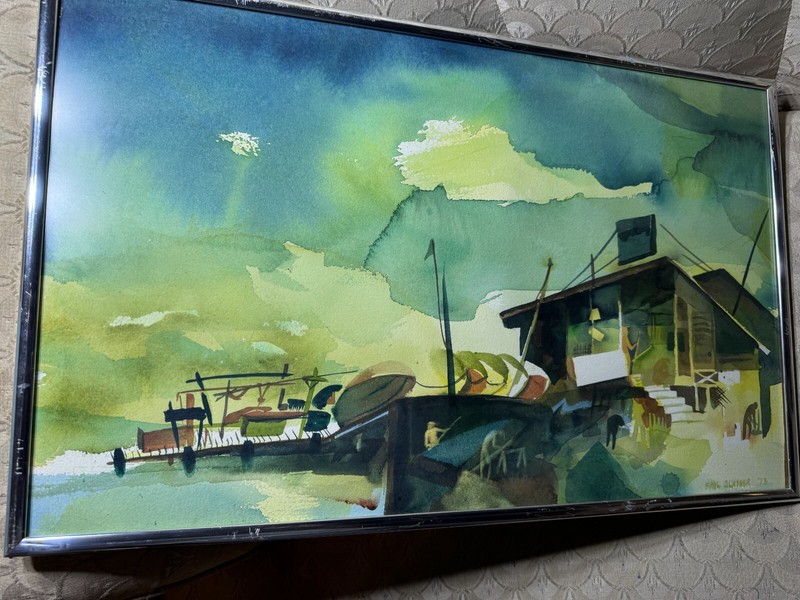 Paul Glasser 1973 "Coastal Landscape Scene" Watercolor Painting - Signed/Framed