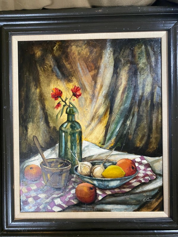Large G Cesare «Still Life Scene» Oil Painting – Signed And Framed