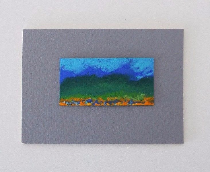 DEEP BLUE SKY LANDSCAPE Miniature Pastel Painting 1″x2″ Julia Garcia OOAK NEW