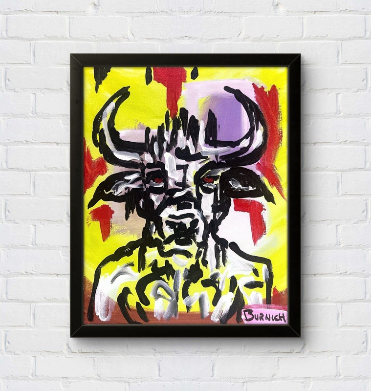 Burnich Original Minotaur 11x14 Canvas Neo Expressionist Painting Wall Art