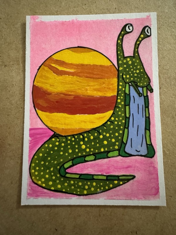 ACEO Original Actually Handmade Acrylic Cute Snail Planet Space Trading Art Card