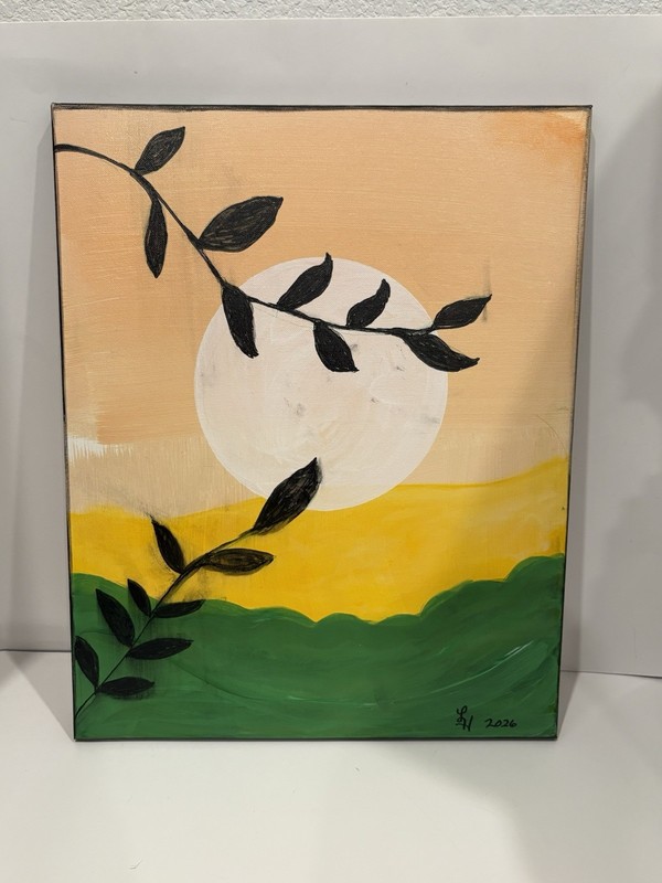 Modern Painting – Sunset and Leaves – blind artist made
