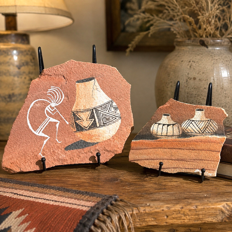 Signed Calvin Thomas Benally Sandstone Art Plaques Southwest Folk Art Set gallery