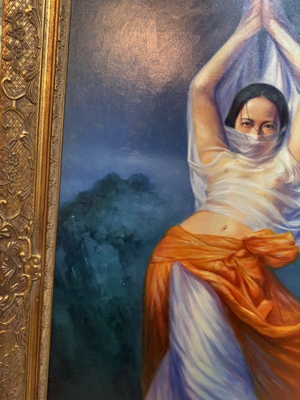 Original Signed Oil Painting by B. Kirk – Elegant Woman Dancer – Ornate Frame gallery