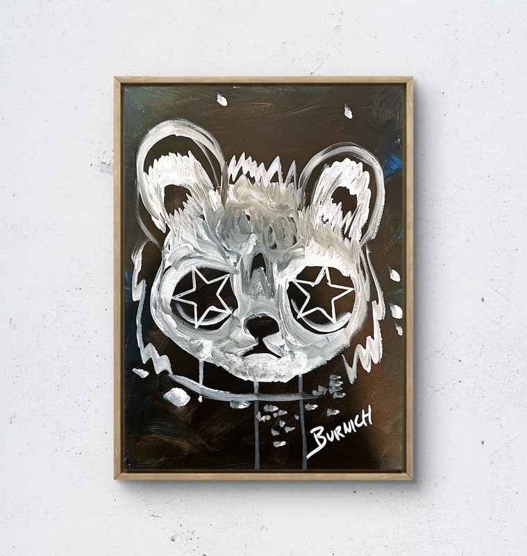 Bear with Star Eyes Original 12×16 Canvas Neo Expressionism Artwork on Canvas