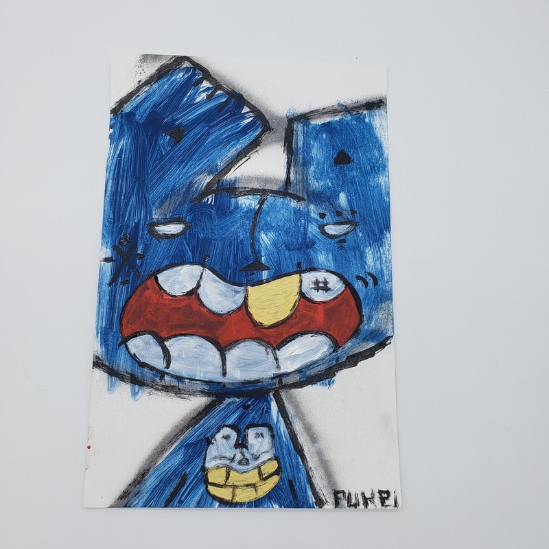 Original Gold Tooth Rusty Cat Art Acrylic Painting by NYC graffiti artist PUKE