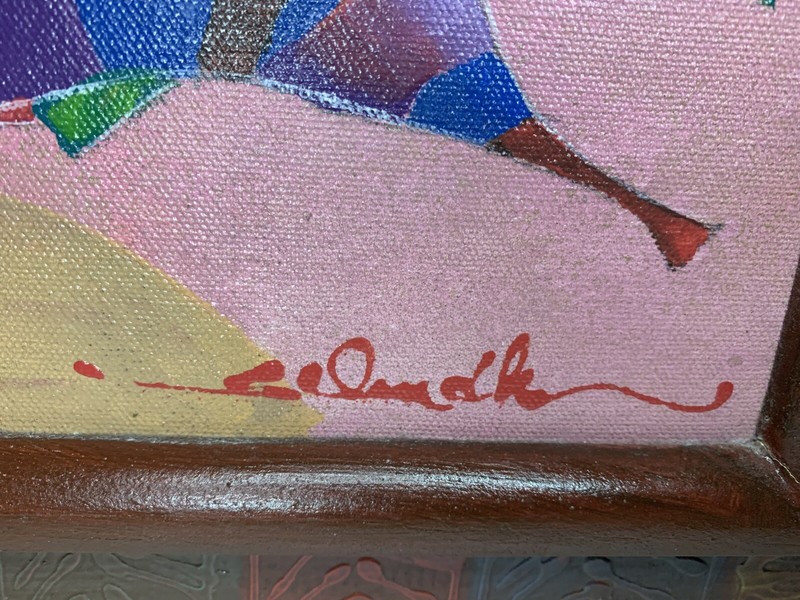 Original Bob Schindler Signed Painting Bull Colorful Framed Art 10.5” X 7.5” gallery