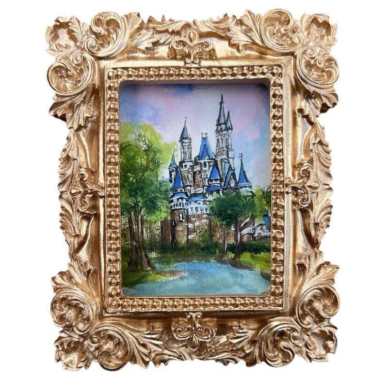 Disney Cinderella Castle portrait, mini gold framed print by artist, me!