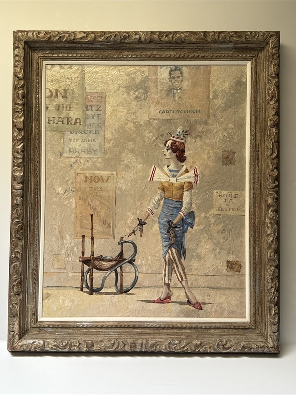 MID CENTURY PAINTING MODERNISM JOHN MORRIS FINEST LARGE OIL WOMAN STREET SCENE